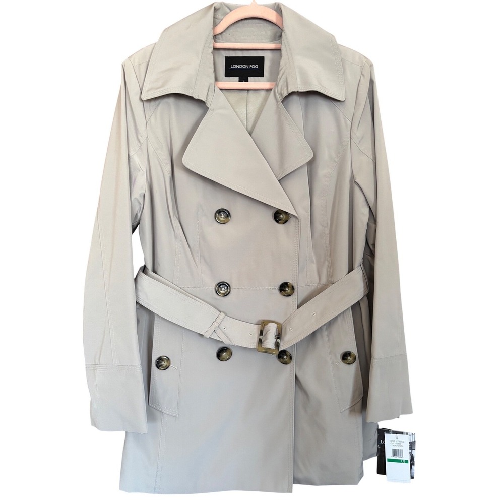 NWT London Fog Oyster Trench Coat Double Breasted Belted Jacket Large